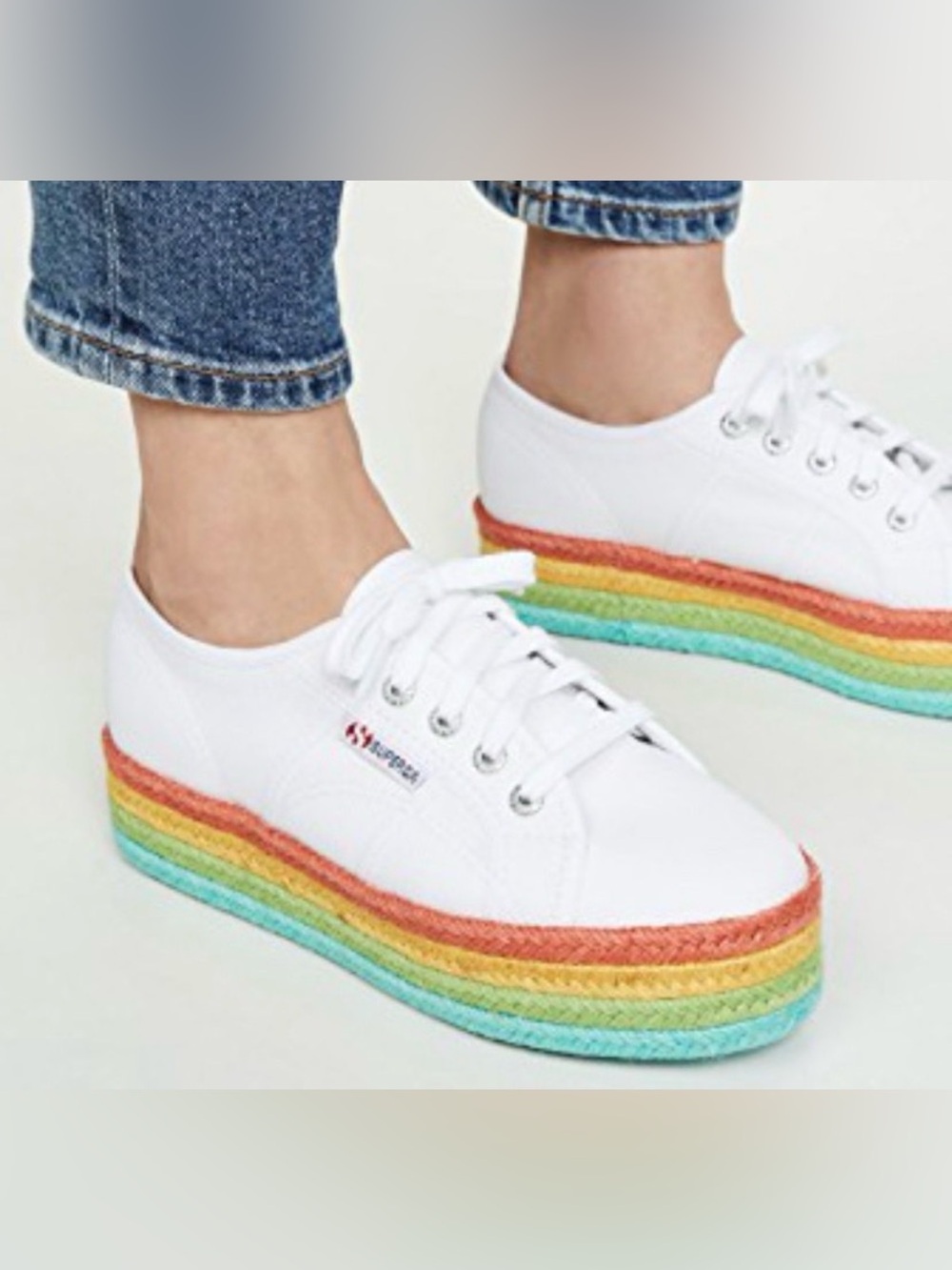 Superga 2790 White Canvas Platform Sneaker Multicolor Espadrille Sole Sz 9 EU 40